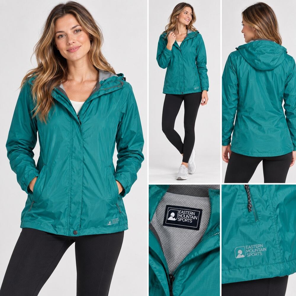 EMS Eastern Mountain Sports Thunderhead Rain Jacket Women M Teal Waterproof NWT